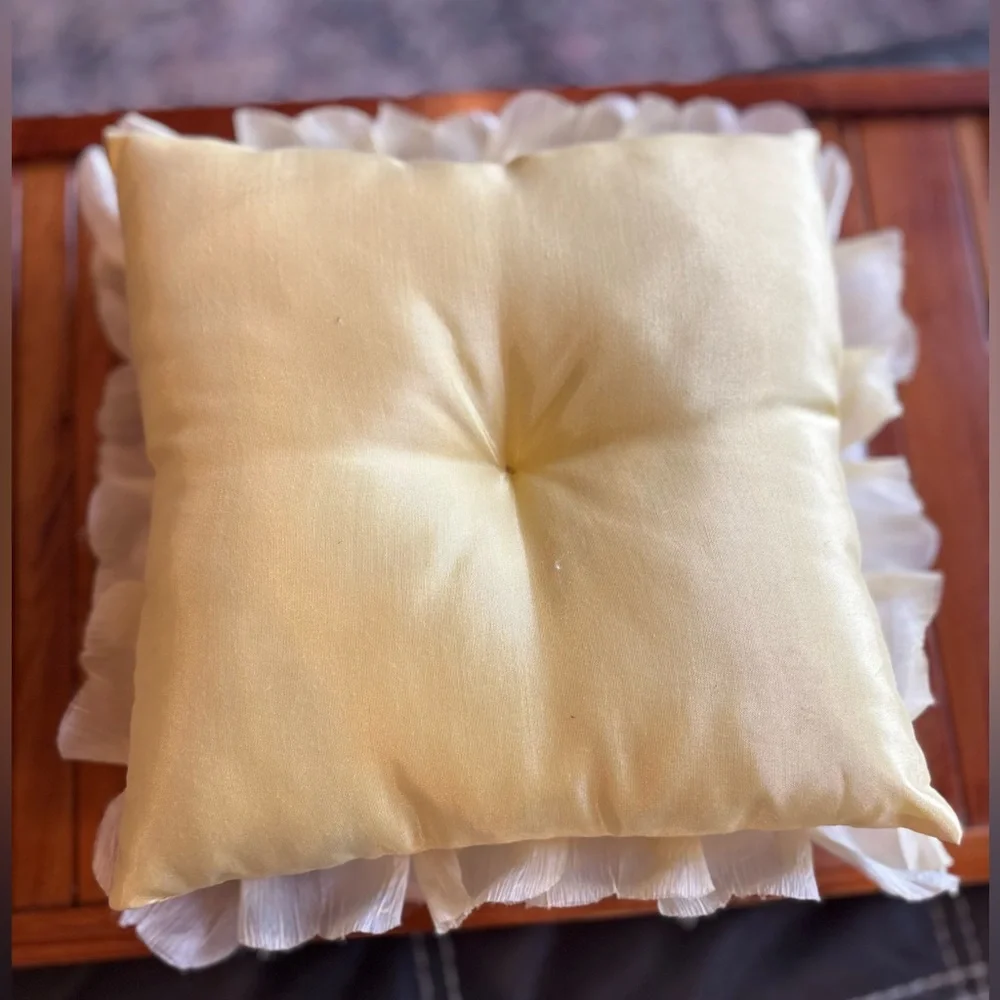 Vintage Yellow Floral Ruffle Satin Accent Pillow